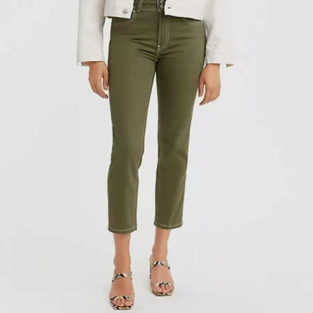 Levi’s 724 High Rise Carpenter Straight Crop Jeans Olive Green 24
